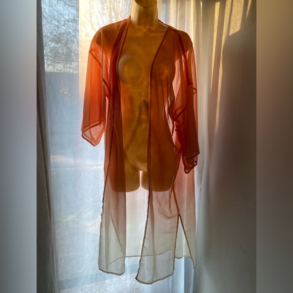 Sonoma Kohl’s Ombré Sheer Orange Belted Kimono, Recycled Polyester Blend! - Picture 8 of 11